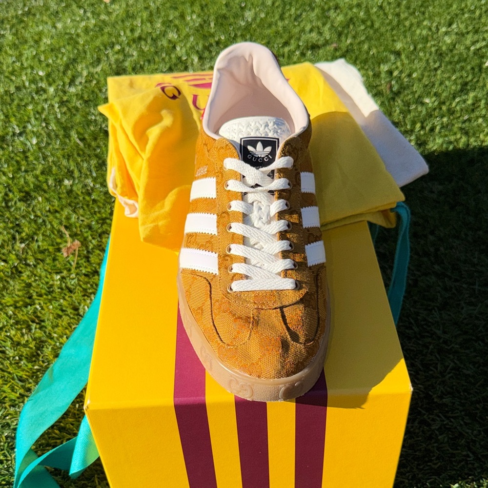 EUC - Adidas x Gucci - Gazelle Original GG Canvas Beige & Brown Sneakers Sz 10.5 - Picture 7 of 11